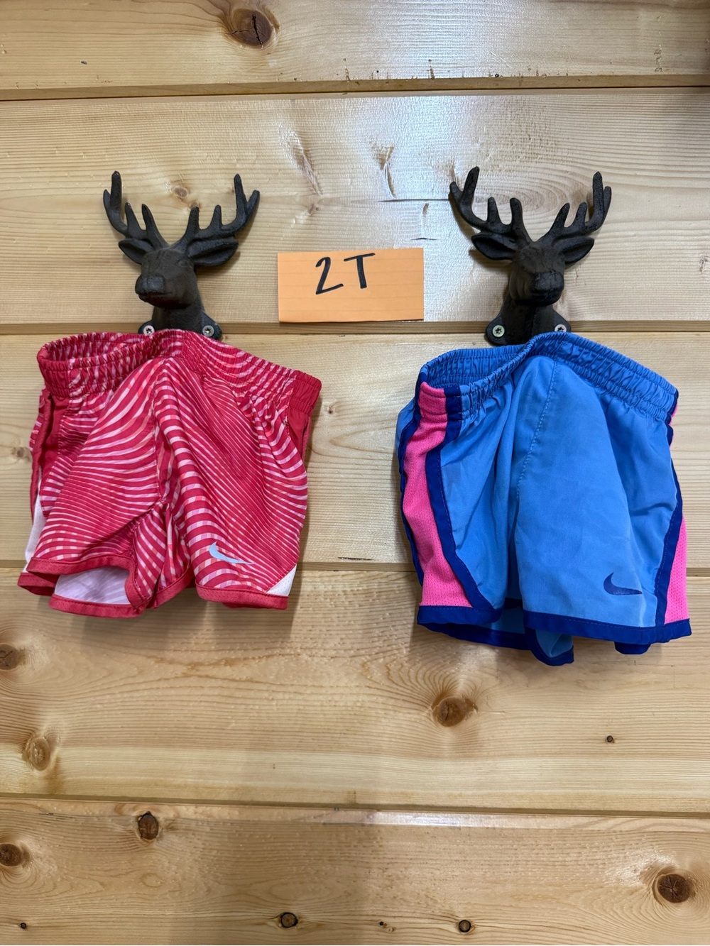 Nike Girls 2T Pink Striped & Blue Athletic Shorts Set